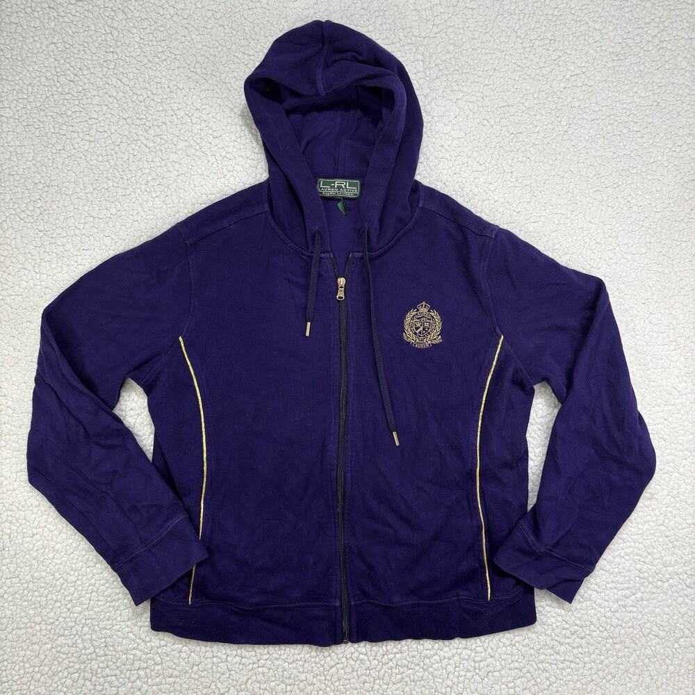 Lauren Ralph Lauren Active LRL‎ Purple Gold Crown Crest Hooded Full Zip Jacket